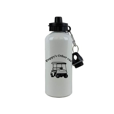 CustomGiftsNow Poppy's Other Car - Golfing Aluminum 20 Ounce Summer White Golf Sport Water Bottle, 2 Lids