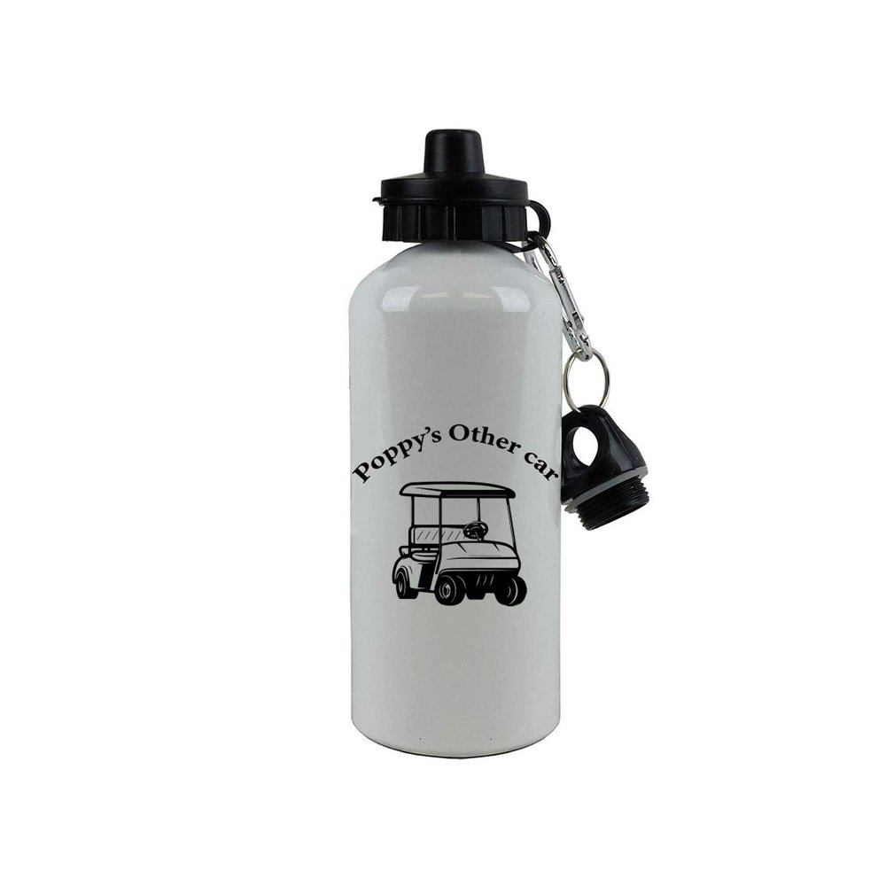 CustomGiftsNow Poppy's Other Car - Golfing Aluminum 20 Ounce Summer White Golf Sport Water Bottle, 2 Lids