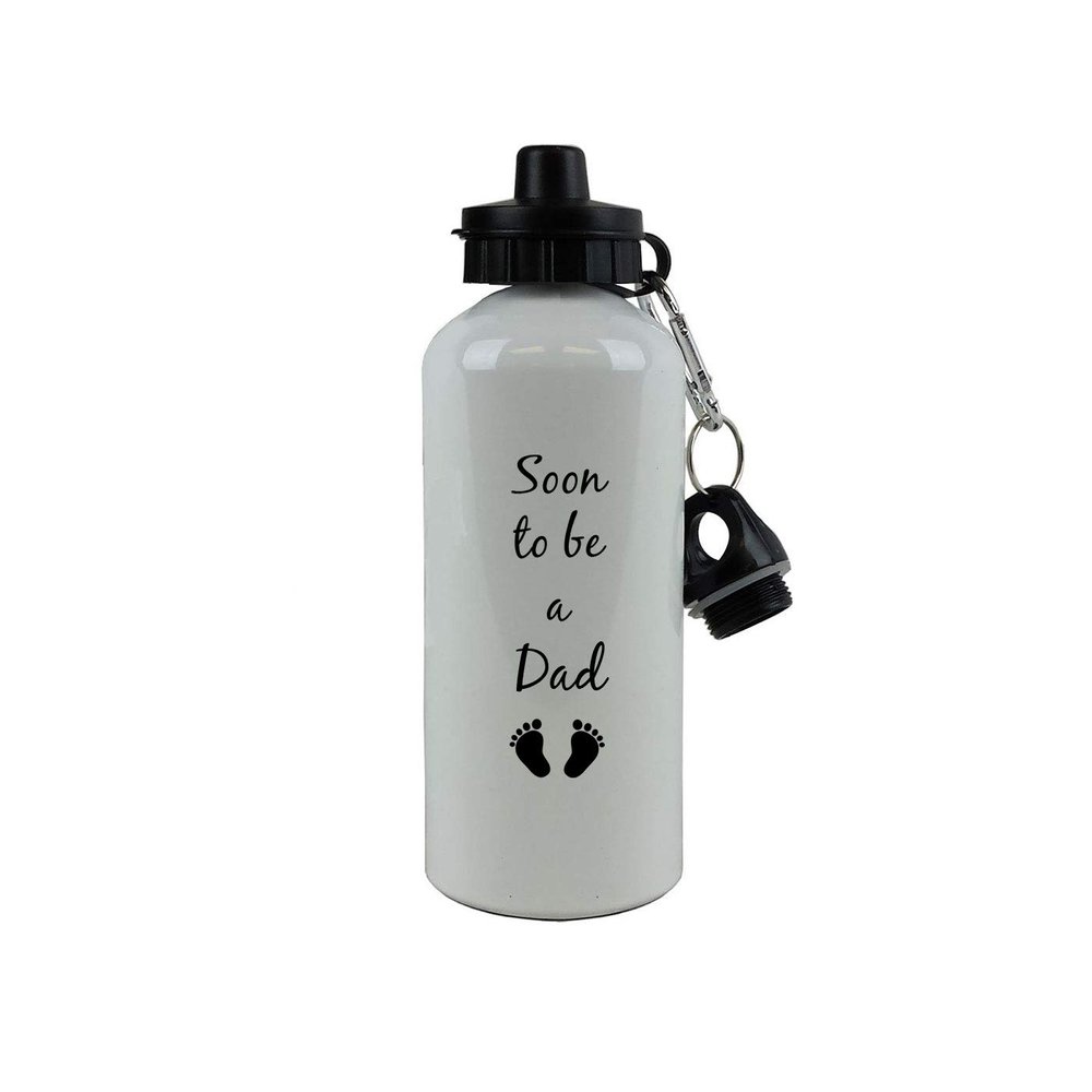 CustomGiftsNow Soon to be a Dad - Aluminum 20 Ounce Summer White Sport Water Bottle, 2 Lids
