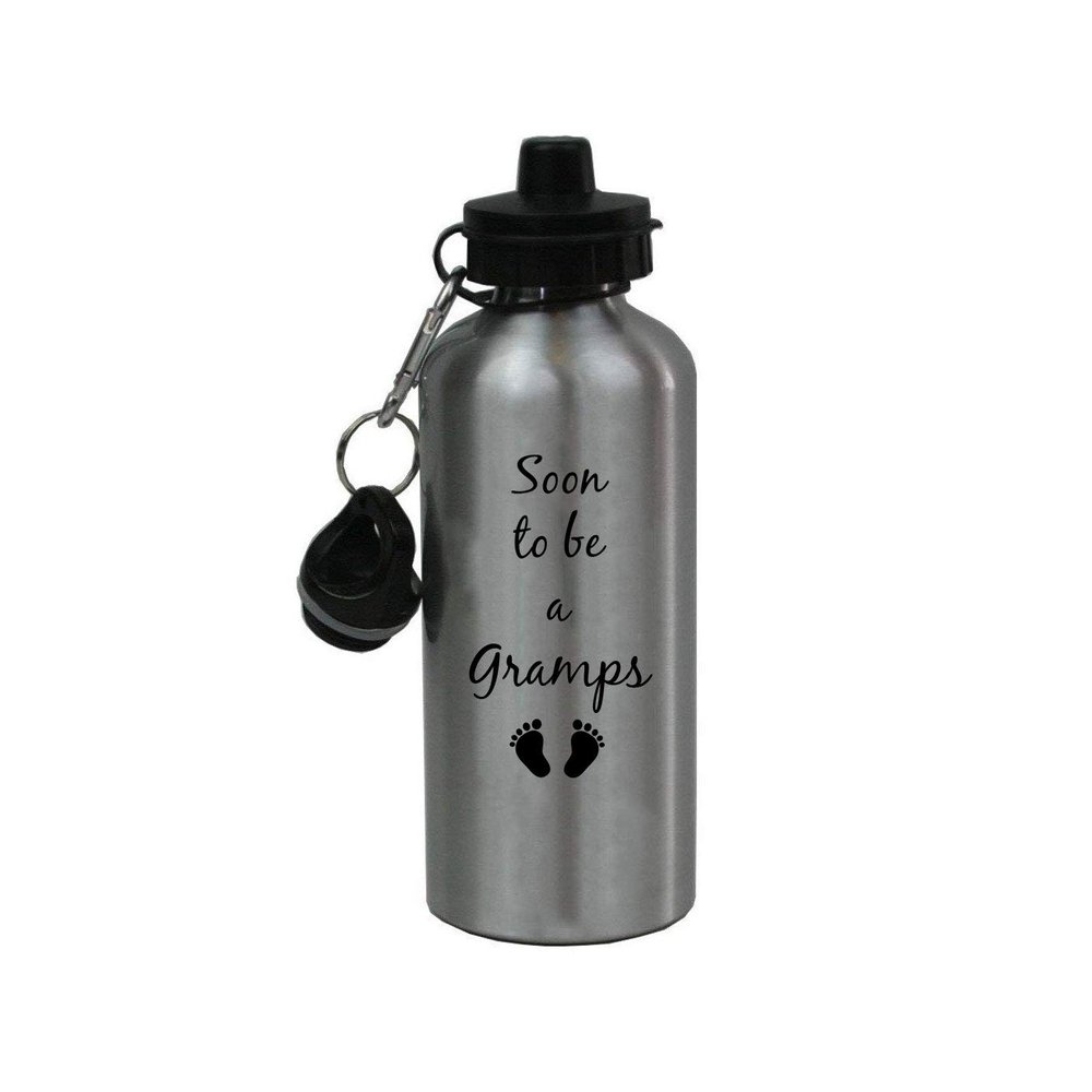 CustomGiftsNow Soon to be a Gramps - Aluminum 20 Ounce Summer Silver Sport Water Bottle, 2 Lids
