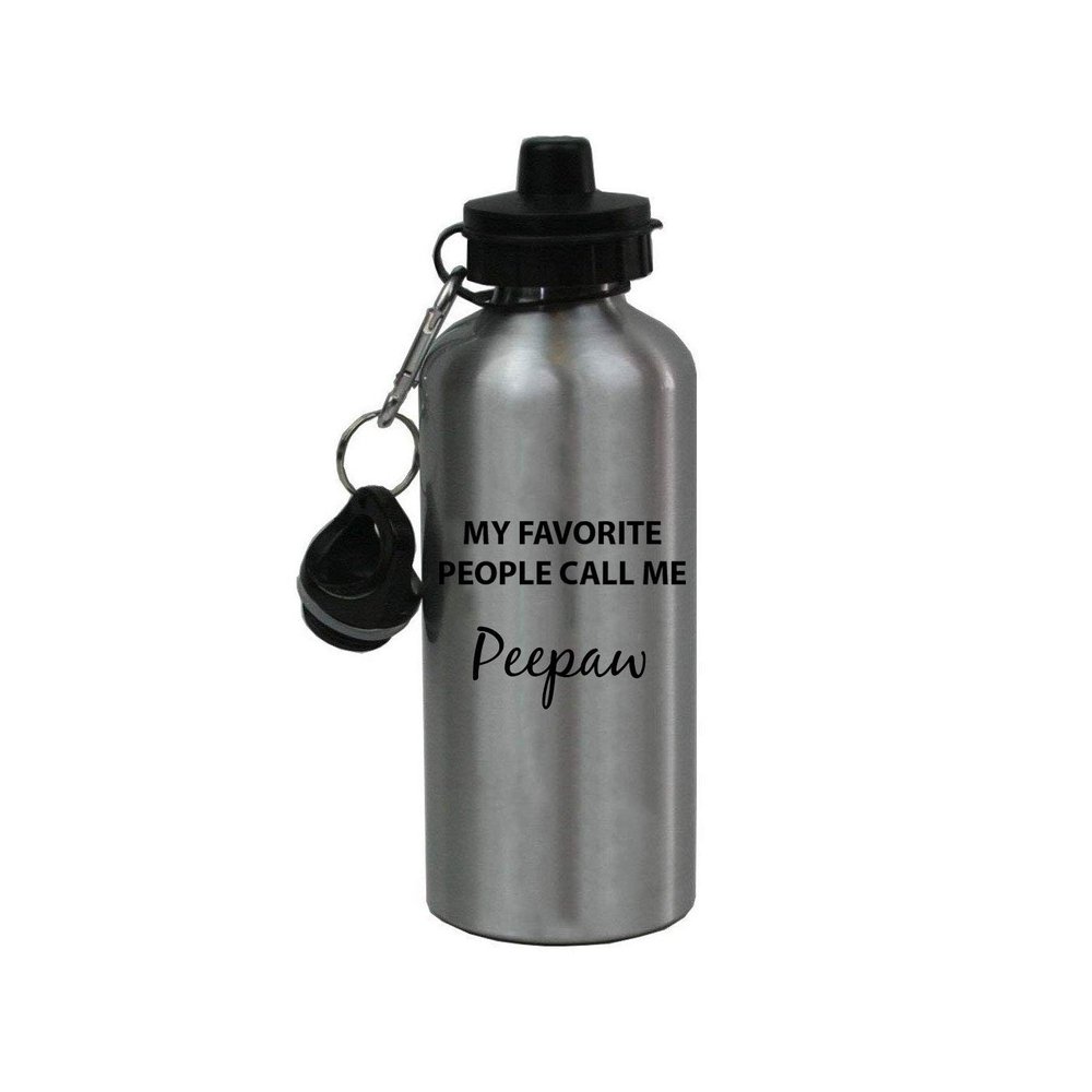 CustomGiftsNow My Favorite People Call Me Peepaw - 20 Ounce Summer Silver Golf Aluminum Sport Water Bottle with 2 Lids
