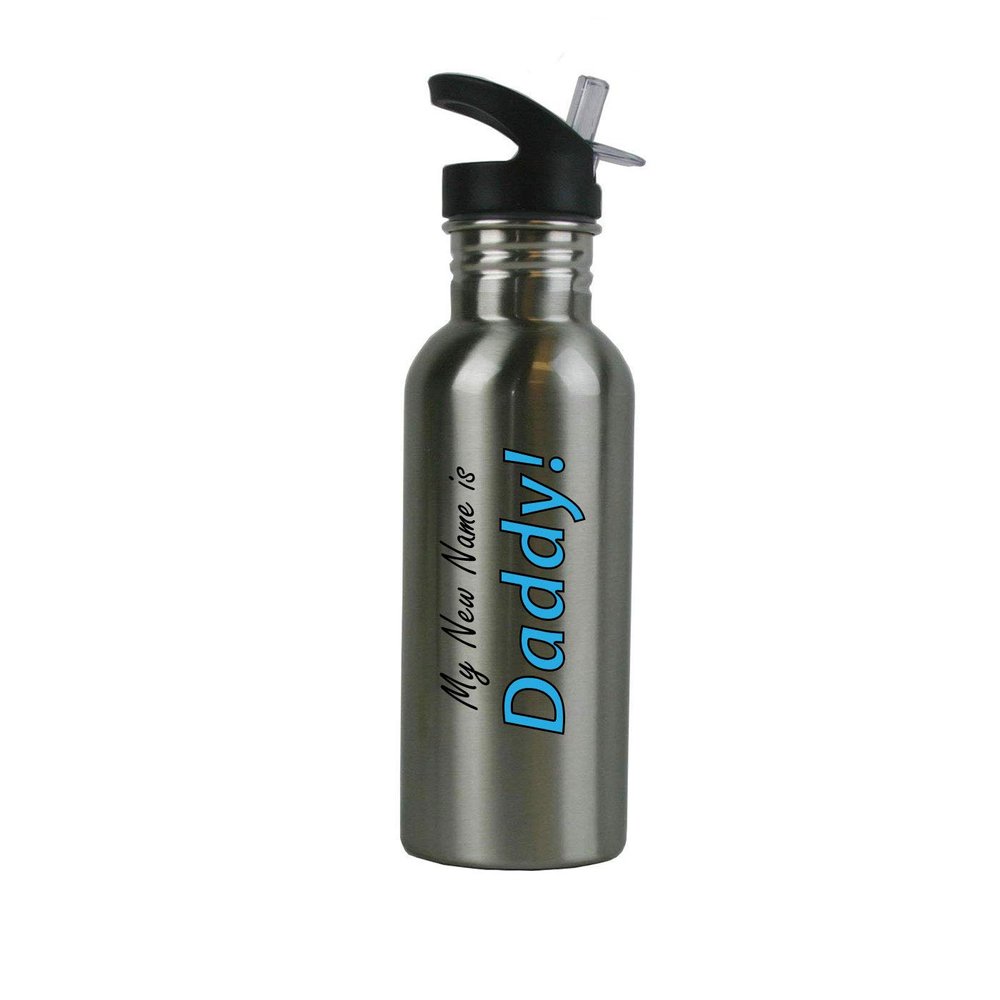 CustomGiftsNow My New Name is Daddy - 20 Ounce Summer Stainless Steel Water Bottle with Straw Lid