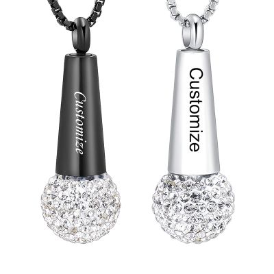 zeqingjw Microphone Cremation Jewelry for Ashes Urn Pendant Necklace with Crystal Stainless Steel Keepsake Memorial Ash Jewelry (Customize)