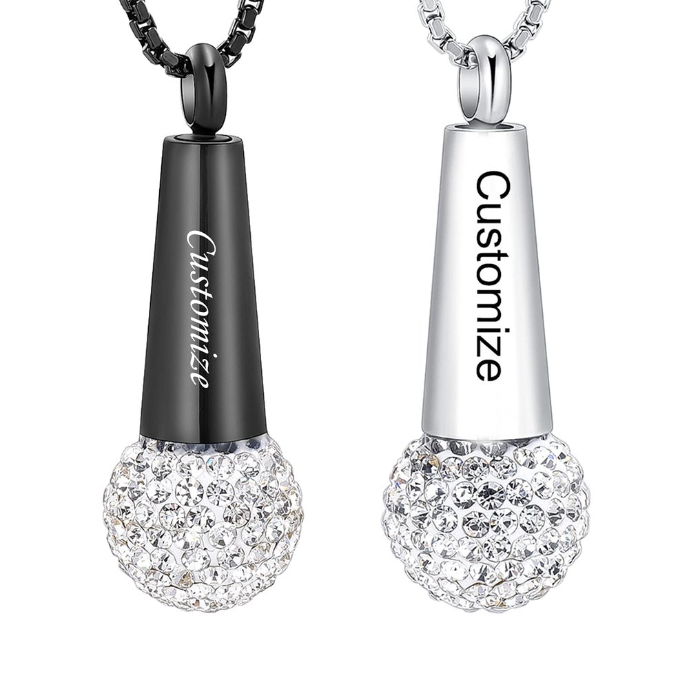 zeqingjw Microphone Cremation Jewelry for Ashes Urn Pendant Necklace with Crystal Stainless Steel Keepsake Memorial Ash Jewelry (Customize)