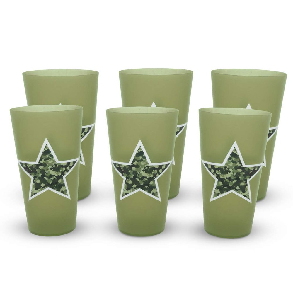 eXpace 32 oz Plastic Tumblers Stadium Cups, Military Green, 6 Pack
