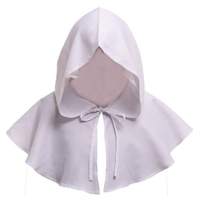 Medieval Cowl Hat Cross Necklace Wicca Pagan Hood Cosplay Accessory (White)