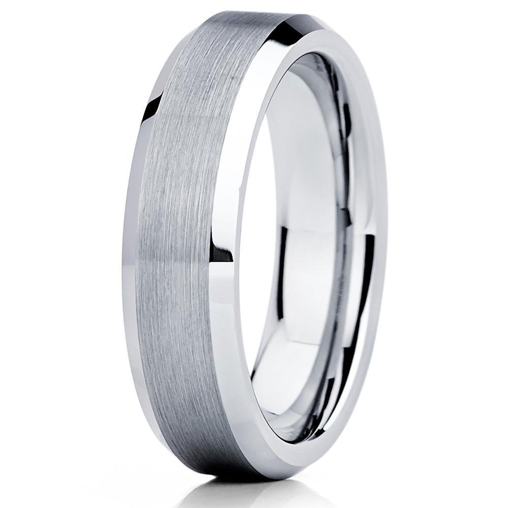 Silly Kings Jewelry 6mm Silver Brushed Tungsten Carbide Wedding Band Polished Beveled Edge Mens Womens Ring 10 (6.5)
