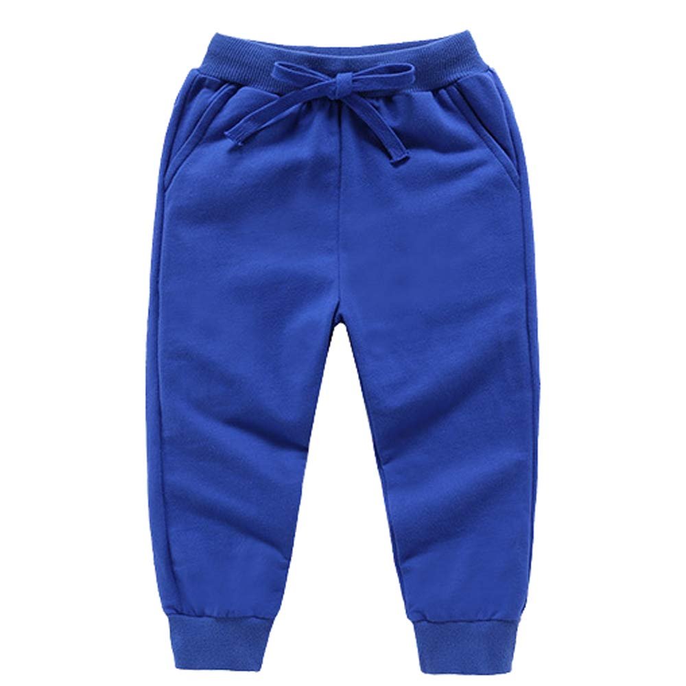 Ding-dong Baby Toddler Kid Boy Solid Cotton Active Pants Casual Drawstring Jogger Sport Jogger PantsBlue,3T