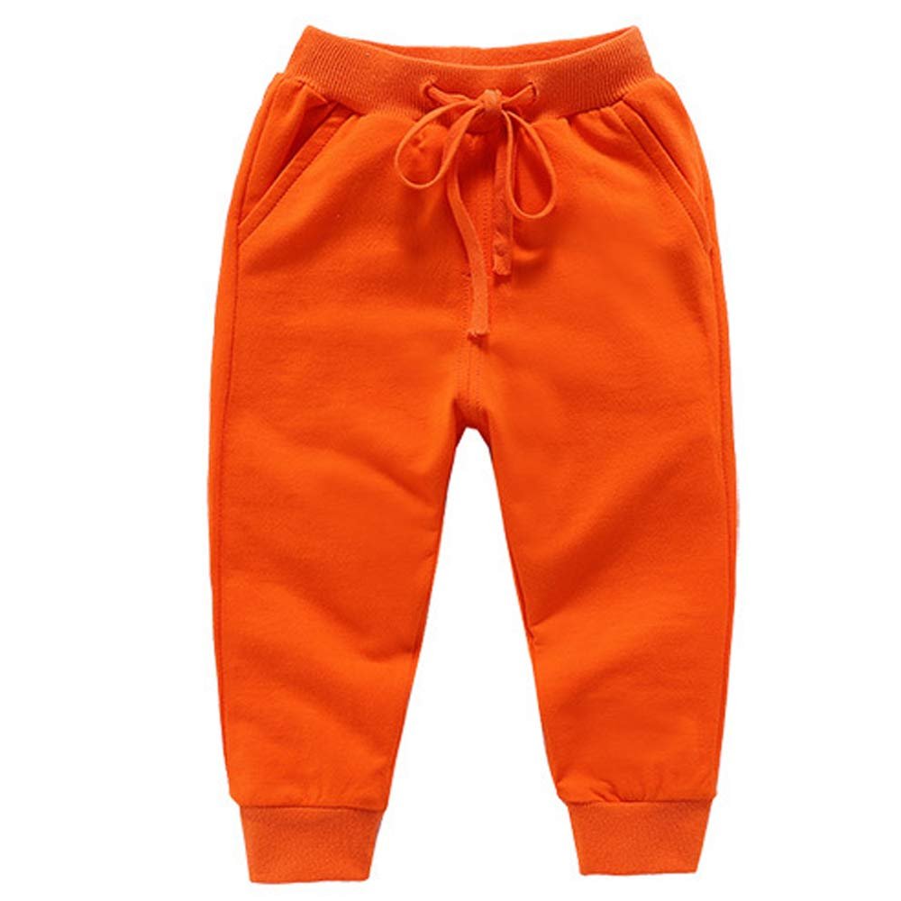 Ding-dong Baby Toddler Kid Boy Solid Cotton Active Pants Casual Drawstring Jogger Sport Jogger PantsOrange,3T