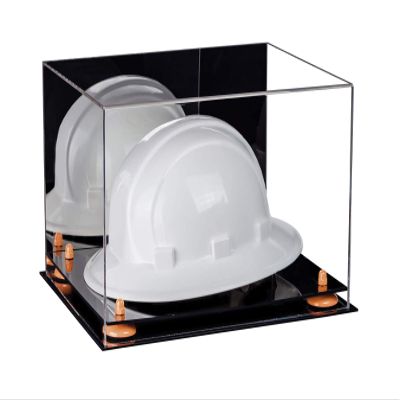 Better Display Cases Acrylic Large Helmet - Hard Hat Display Case with Mirror Case, Orange Risers and Black Base 15.25" x 12" x 9" (A082/V13)