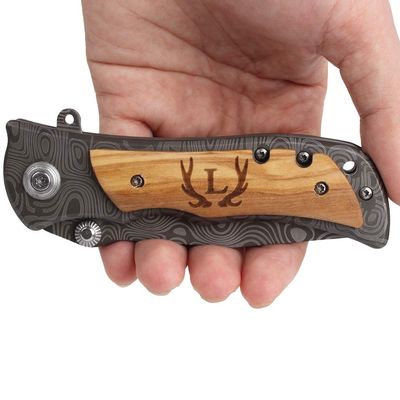 Fanfoobi Laser Engraved Pocket Knife with monogrammed L(from Alphabet 26 A-Z), Anniversary Present for Men, Birthday Present for Men, Boyfriend, Husband Birthday, Fathers Day, Christmas