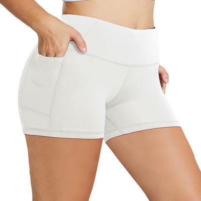 baleaf Workout Shorts Women 5" Biker Yoga Gym Spandex Running Volleyball Compression Short with Pockets White M