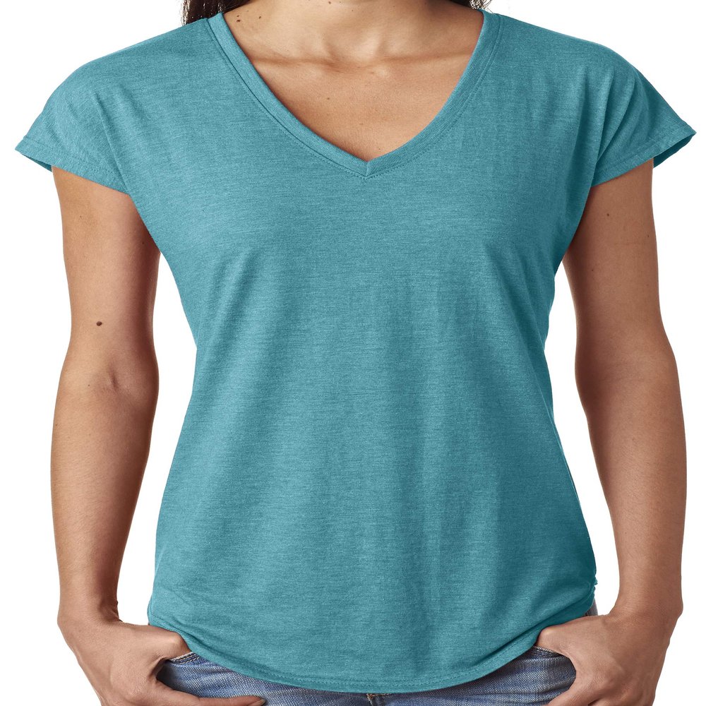 Yoga Clothing For You Ladies Hot V-Neck Tee Shirt (Womens XL, Heather Galapagos Blue)