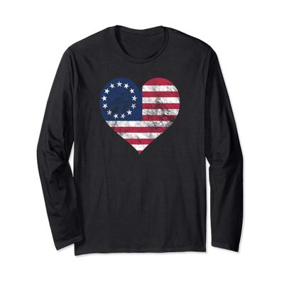 Betsy Ross Heart Shape Flag 1776 American Pride 13 Stars Long Sleeve T-Shirt