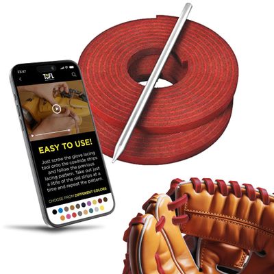 TOFL Softball and Baseball Glove Red Lace Kit | 2 Leather Laces with Lacing Needle for Baseball Gloves