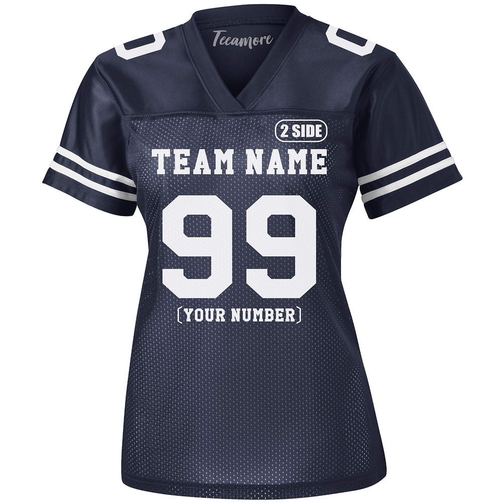 Custom Replica Football Jersey for Women Add Your Team Name and Number Personalized T-Shirt 2 Sided True Navy