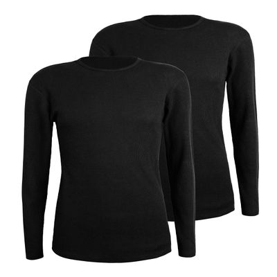 Comfneat Men's 2-Pack Thermal Long Sleeve Undershirt Waffle Knit Soft Comfy Crew Neck Underwear Top (Black 2-Pack, L)