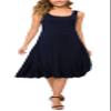 Urban CoCo Women's U-Neck Sleeveless Flared Midi Dress Summer Swing T-Shirt Dresses (Navy Blue, S) view 2