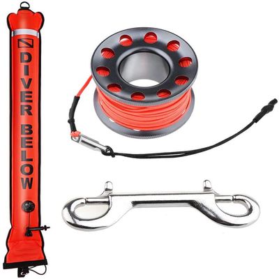 4ft Red Scuba Diving SMB, Open Bottom Surface Marker Buoy with Safety Sausage with 49ft Alloy Dive Reel and Double-Ended Bolt Clip for Underwater Sports-Gray