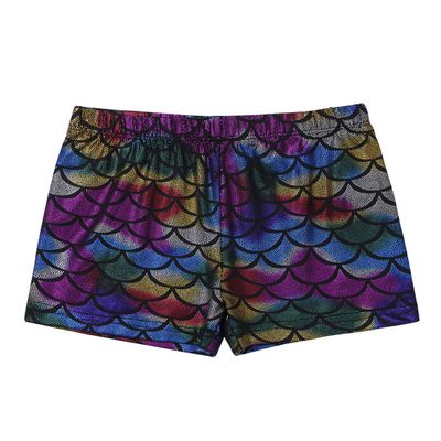 Freebily Girls Mermaid Scales Dance Shorts Sparkle Team Sports Workout Shorts Gymnastics Stage Booty Shorts Tumblewear Colorful 3-4