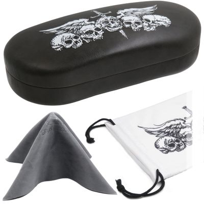 MyEyeglassCase - Men Sunglasses Case in Skulls Print - Glasses Case Holder in Elegant Distressed Grey - Eyeglasses Case Hard Shell with Microfiber Pouch & Cloth for Men and Women (AS87 Skulls)