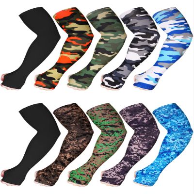Bememo 10 Pairs Unisex Arm Sleeves for Men Women Elastic UV Protection Arm Cover Ice Silk Cooling Sleeves for Outdoor Driving(Camouflage, Black)