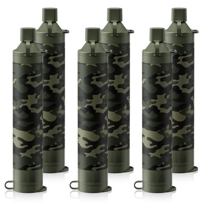 Membrane Solutions Personal Water Filter, Survival Filtration Straw Portable Gear, Emergency Preparedness, Supply for Drinking Hiking Camping Travel Hunting Fishing Team Family Outing (Camo, 6 Pack)