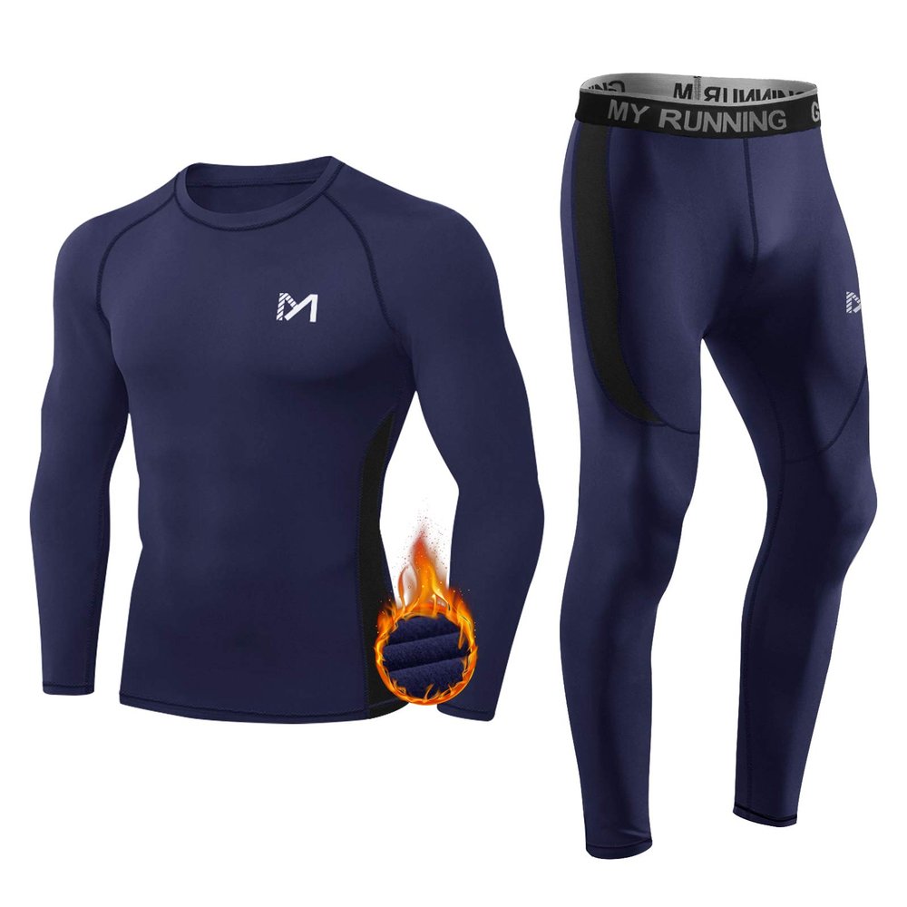 MEETYOO mens Men's Thermal Underwear Set Undershirt, Blue, Medium US