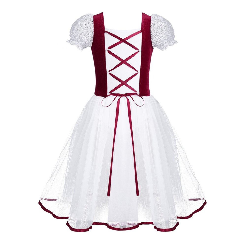 Freebily Kids Girls Romantic Ballet Dance Tutu Dress Costume Lacework Velvet Long Ballerina Skating Dress Summer Dress Burgundy 5-6
