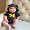 UGP Campus Apparel Michigan Wolverines Primary Logo Hooded Bear Ears Creeper Bodysuit - Newborn - Vintage Navy view 4