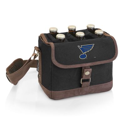 PICNIC TIME St Louis Blues - Beer Caddy Cooler Tote with Opener, (Black with Brown Accents)