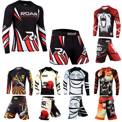 Roar No Gi Wear MMA Rash Guards & MMA Shorts Set BJJ Grappling Jitsu Training (Valerio, Medium)