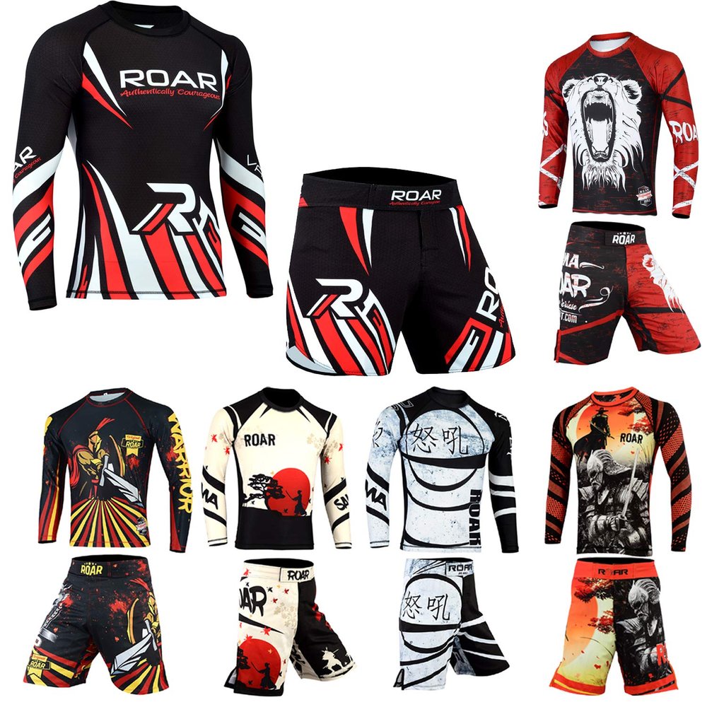 Roar No Gi Wear MMA Rash Guards & MMA Shorts Set BJJ Grappling Jitsu Training (Valerio, Medium)