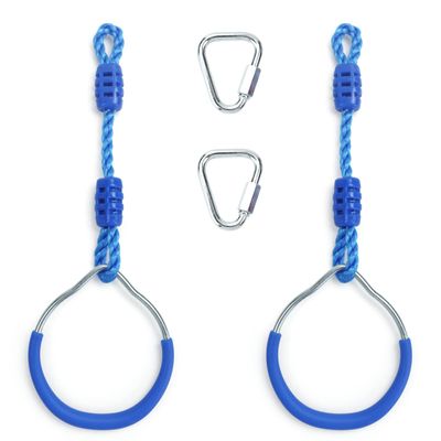 Ninja Ring Backyard Gymnastic Fitness Fist Outdoor Jungle Gym Play Set Playground Training Equipment, 2 Blue Swing Monkey Bar Hang Climbing Ring Warrior Obstacle Course Trapeze Slackline Attachments