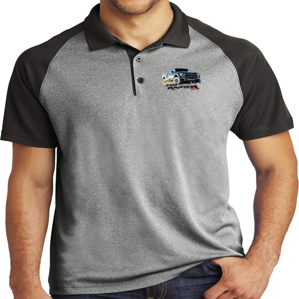 Ford F-150 Raptor Pocket Print Raglan Polo, Grey Black Small