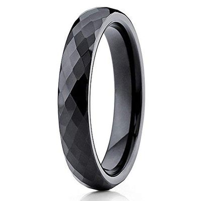 Silly Kings Jewelry 4mm Diamond Cut Tungsten Ring Black Tungsten Band Tungsten Carbide Ring Men & Women Comfort Fit (8)