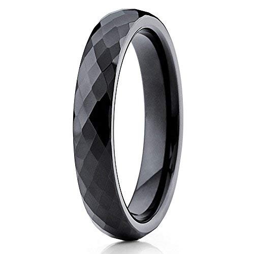 Silly Kings Jewelry 4mm Diamond Cut Tungsten Ring Black Tungsten Band Tungsten Carbide Ring Men & Women Comfort Fit (8)