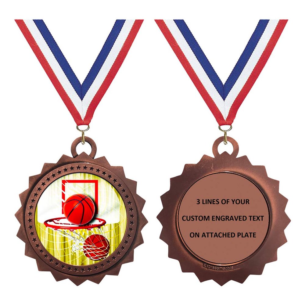 Basketball Bronze Large 3 Inch Engraved Medals Trophy Award Personalized Free D03-FCL411 50PK