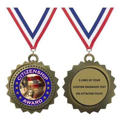 Citizenship Gold Large 3 Inch Engraved Medals Trophy Award Personalized Free D03-FCL441 1PK