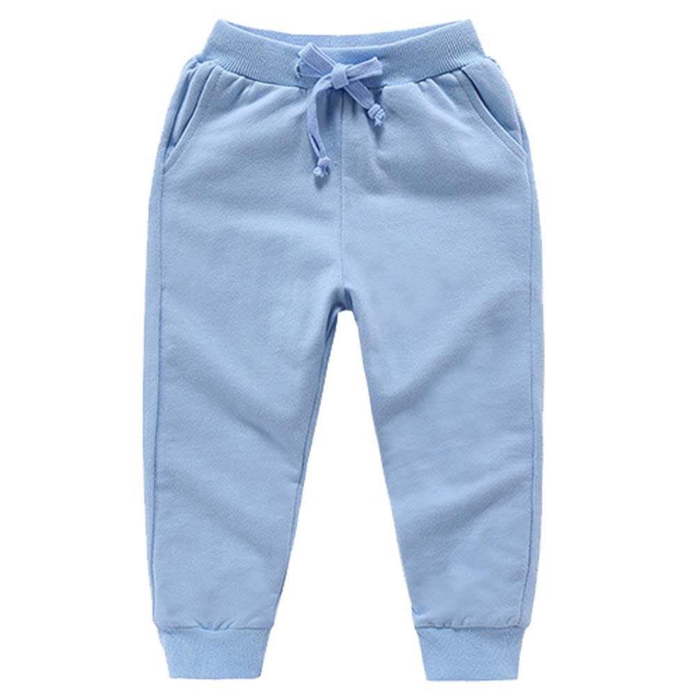 Ding-dong Baby Toddler Kid Boy Solid Cotton Active Pants Casual Drawstring Jogger Sport Jogger PantsSky Blue,1T