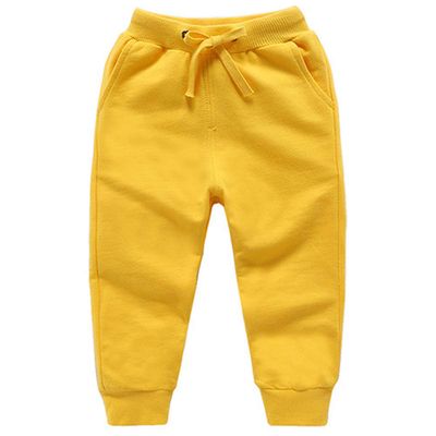 Ding-dong Baby Toddler Kid Boy Solid Cotton Active Pants Casual Drawstring Jogger Sport Jogger PantsYellow,3T