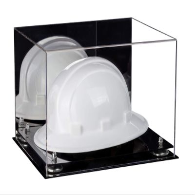 Better Display Cases Acrylic Large Helmet - Hard Hat Display Case with Mirror Case, Silver Risers and Black Base 15.25" x 12" x 9" (A082/V13)