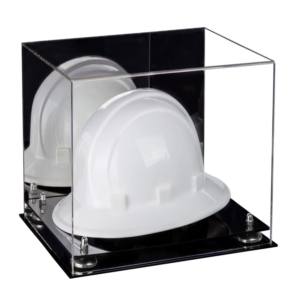 Better Display Cases Acrylic Large Helmet - Hard Hat Display Case with Mirror Case, Silver Risers and Black Base 15.25" x 12" x 9" (A082/V13)