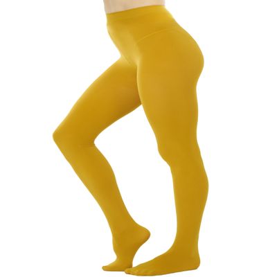 HeyUU Women's 80D Ultra Soft Opaque Tights, High Waist Solid Color Footed Pantyhose with 29 Colors mustard xss