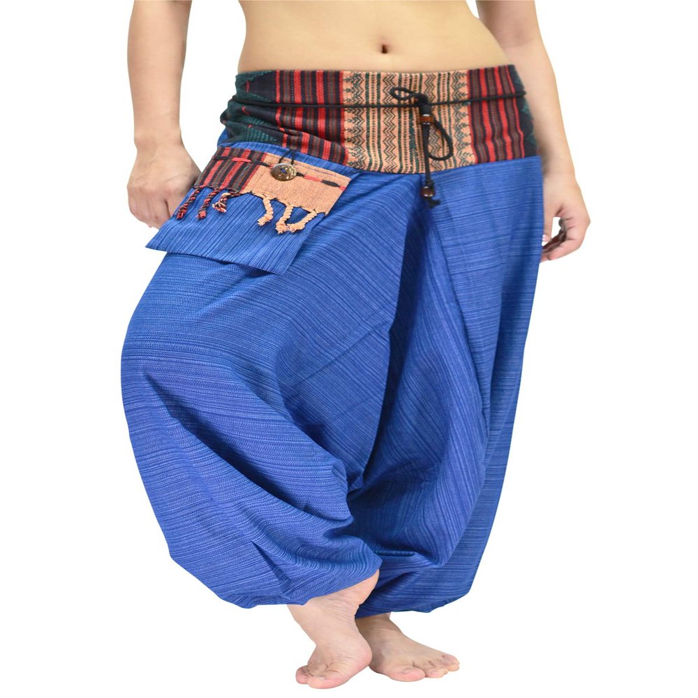 Harem Pants for Women and Men Aladin Harem Pants Traditional Loose Harem 100% Cotton (Royal Blue 2XL)