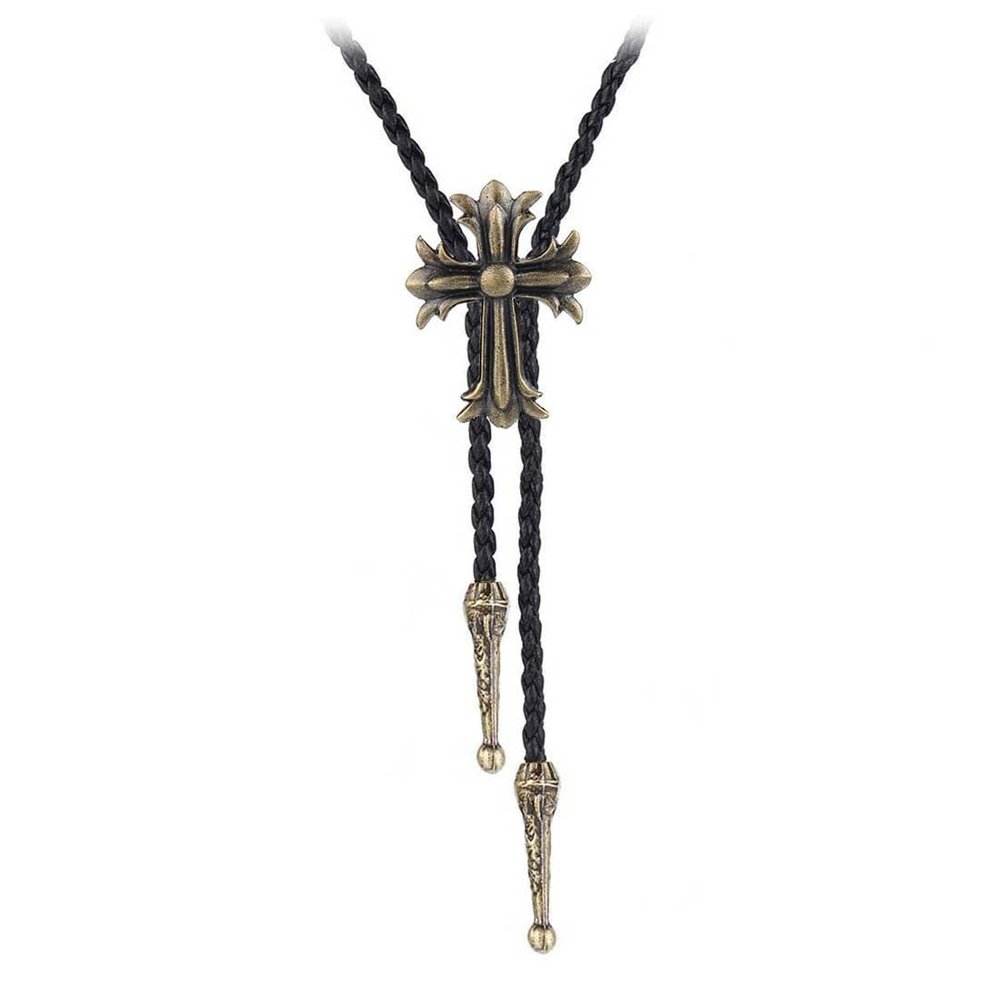 BRBAM Vintage Style Bolo Tie Western Cowboy Leather Rodeo Bolo Bola Tie Necktie for Man (Cross-G)
