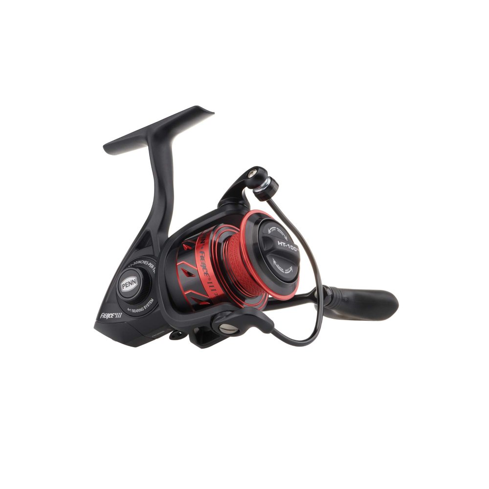 PENN Fierce III Spinning Inshore Fishing Reel, Size 2000, Right/Left Handle Position, 5 Bearings For Smooth Operation,Red, Black