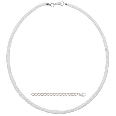 Puka Shell Necklace, White Beaded Seashell Necklaces for Women, Round Sea Shell Bead Choker for Men, Hawaiian Beach Surfer Jewelry Chokers (18 Inches)