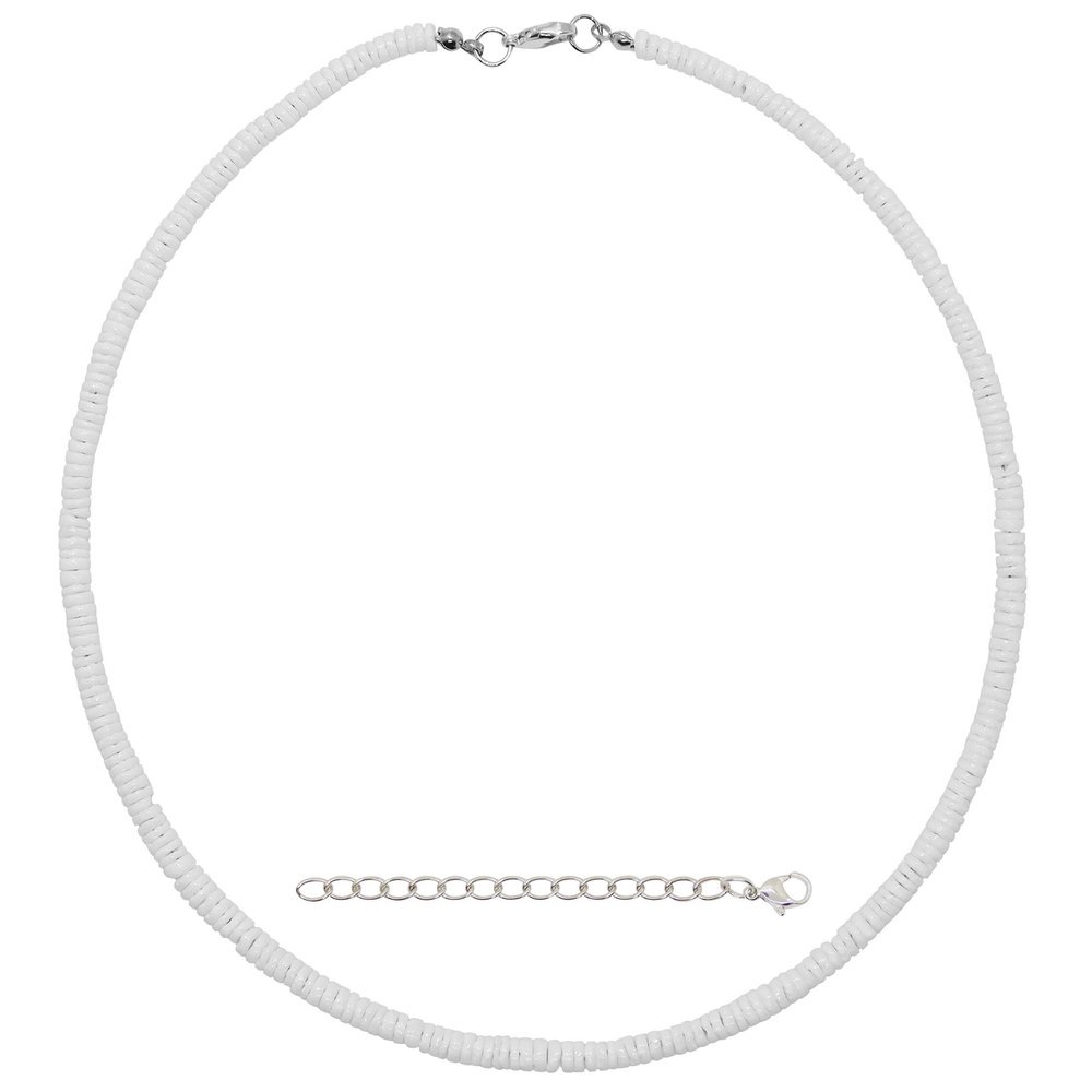 Puka Shell Necklace, White Beaded Seashell Necklaces for Women, Round Sea Shell Bead Choker for Men, Hawaiian Beach Surfer Jewelry Chokers (18 Inches)