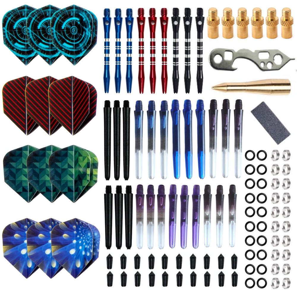 SHOT TAKER CO. EST. 2017 Deluxe Darts Tune up Kit Box | Flights, Sharpener, Shafts, O-Rings, Flight Savers, Accessories (10416-Essential)